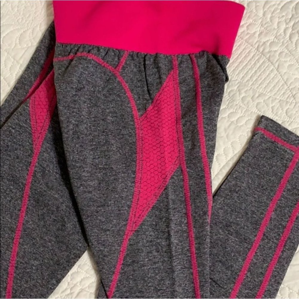 Blanca Line Pink Grey High Waist Stretch Yoga Leggings Large - Picture 11 of 12
